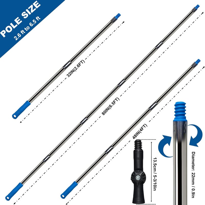 SACKORANGE 6.5 Ft Extension Pole + Joint Angle Adaptor, Paint Roller Stainless-Steel Threaded Splicing Extension Poles for Hand Drywall Sander Wall Cleaning and Polishing Paint Roller Brushes (6.5 Feet) - Image 2
